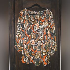 Floral & Ivy Print Women's Top - Multicolor